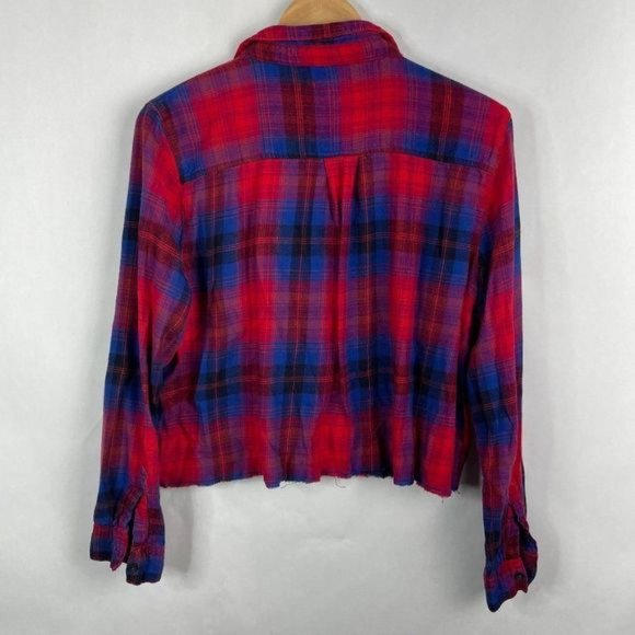 Gap Crop?Cut Off Long?Sleeve Button Down Shirt Top Blue Red XL - Picture 3 of 3